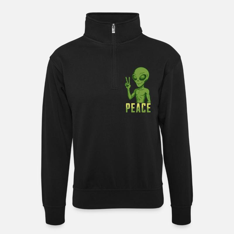 Peace Alien - Unisex Pullover mit Zip-Kragen - Schwarz