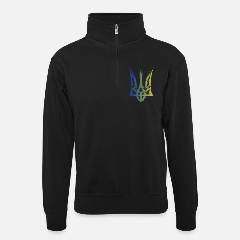 Dreizack - Unisex Pullover mit Zip-Kragen - Schwarz