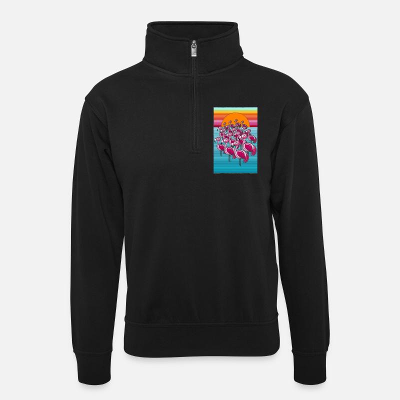Flamingosssss - Unisex Pullover mit Zip-Kragen - Schwarz