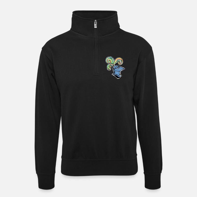 Regenbogen Ritterhelm - Unisex Pullover mit Zip-Kragen - Schwarz