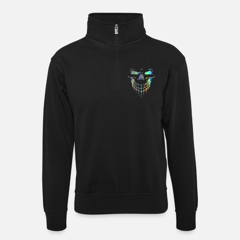 Totenkopf - Unisex Pullover mit Zip-Kragen - Schwarz