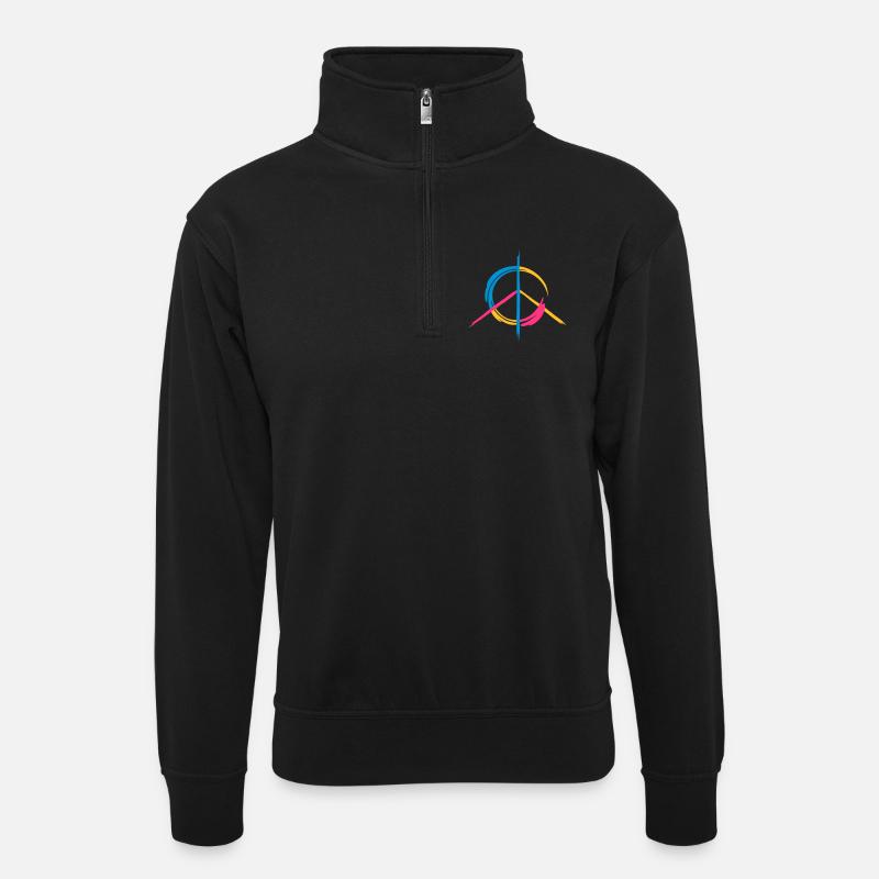 Friedenssymbol - Unisex Pullover mit Zip-Kragen - Schwarz