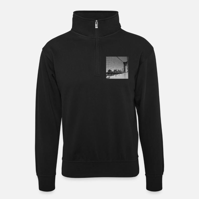 Brooklyn-Brücke - Unisex Pullover mit Zip-Kragen - Schwarz
