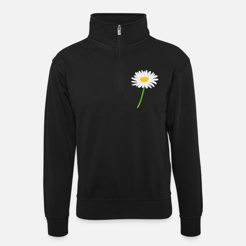 Flower daisy with stem - Unisex sweater with zip collar - black