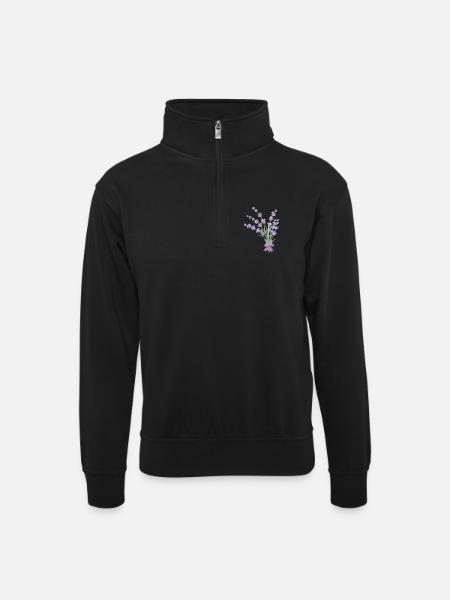 Bouquet of lavender - Unisex sweater with zip collar - black