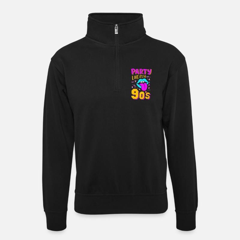 90er Party - Unisex Pullover mit Zip-Kragen - Schwarz