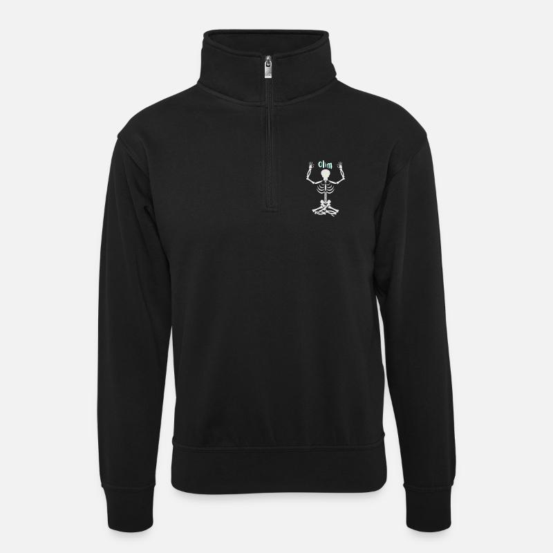 Skeleton in the yoga Ohm - Unisex sweater with zip collar - black