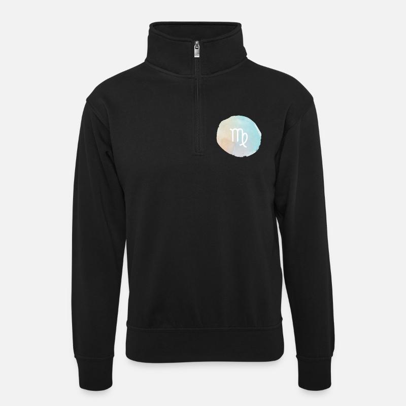 Jungfrau-Glyphe in Pastell-Aquarell - Unisex Pullover mit Zip-Kragen - Schwarz