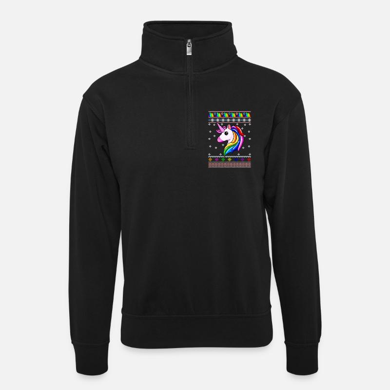 Einhorn-Weihnachten - Unisex Pullover mit Zip-Kragen - Schwarz