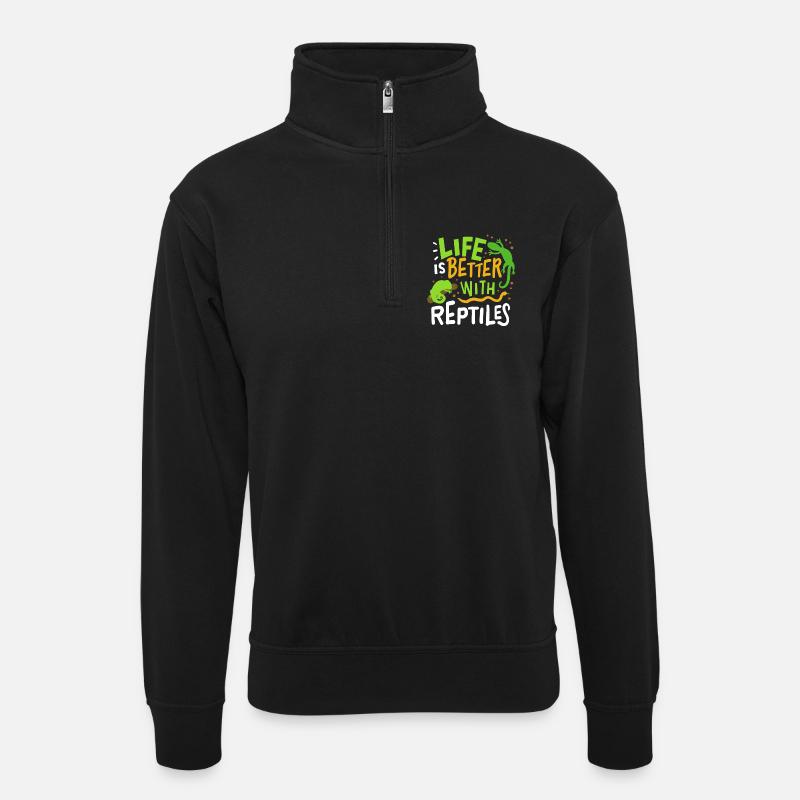 Reptile lizard - Unisex sweater with zip collar - black