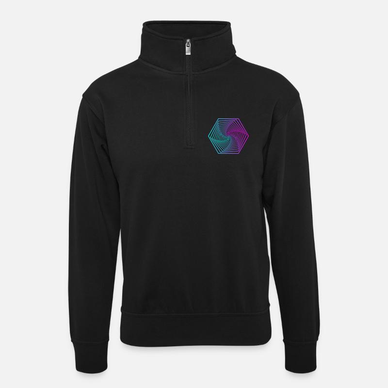 Neon Polygon Spiral Gradient - Unisex sweater with zip collar - black