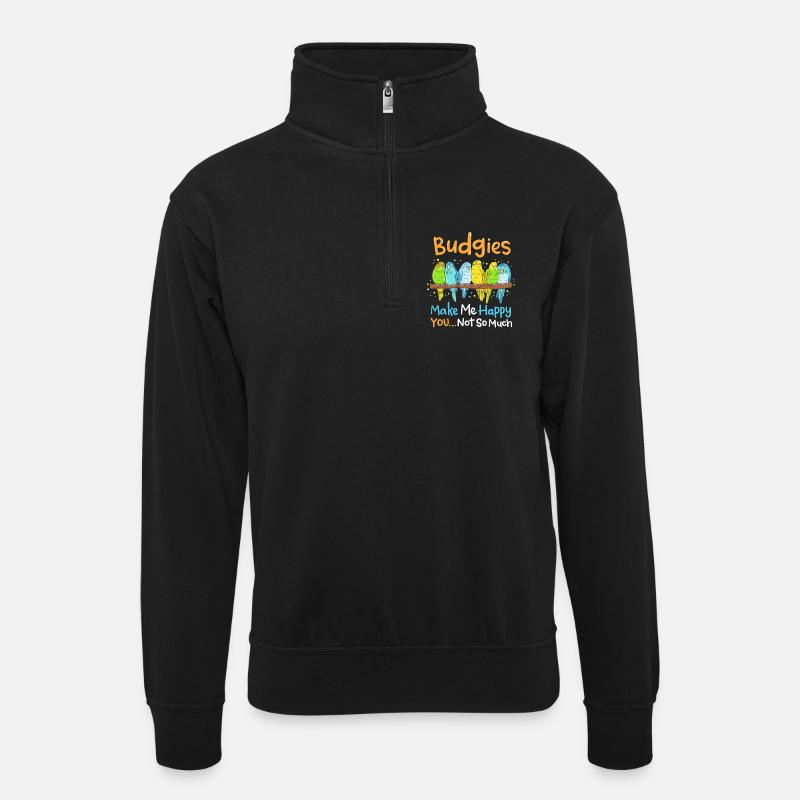 Wellensittich Sittiche Vögel - Unisex Pullover mit Zip-Kragen - Schwarz