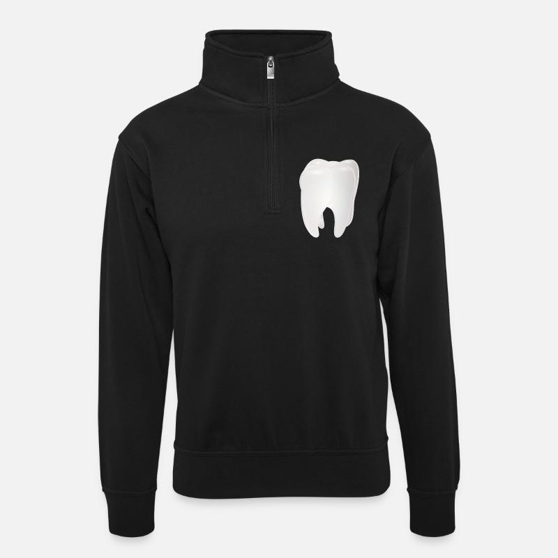 strahlend weißer Zahn - Unisex Pullover mit Zip-Kragen - Schwarz