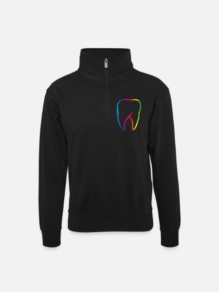 leuchtend bunter Regenbogen Zahn - Unisex Pullover mit Zip-Kragen - Schwarz