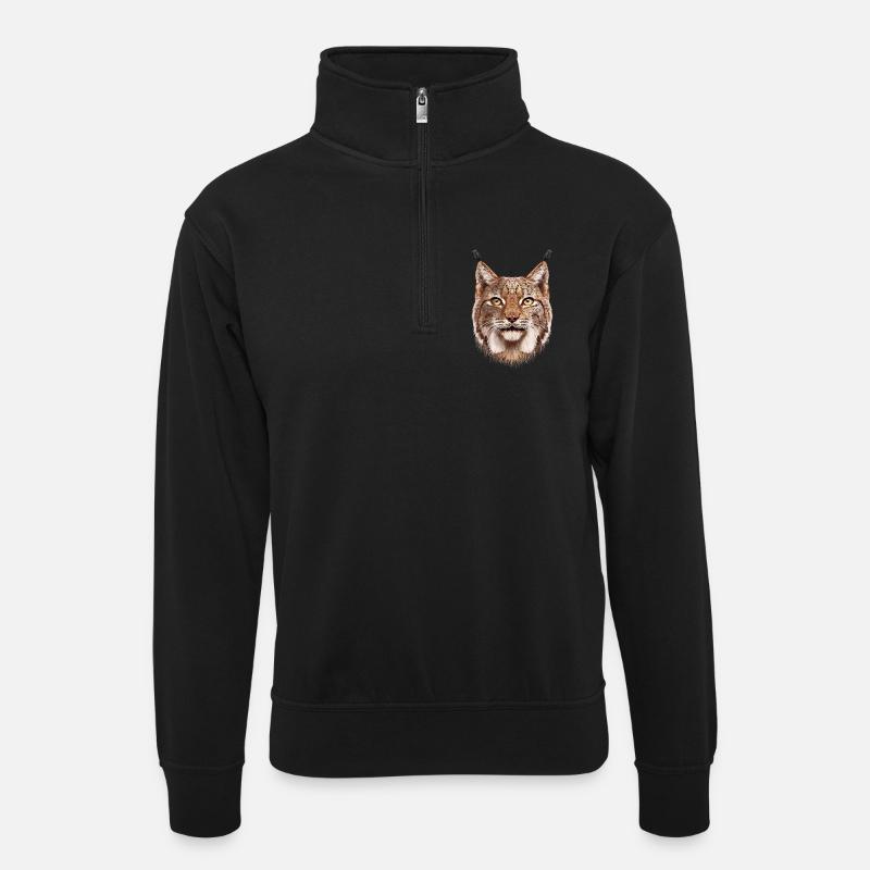 Luchs - Unisex Pullover mit Zip-Kragen - Schwarz