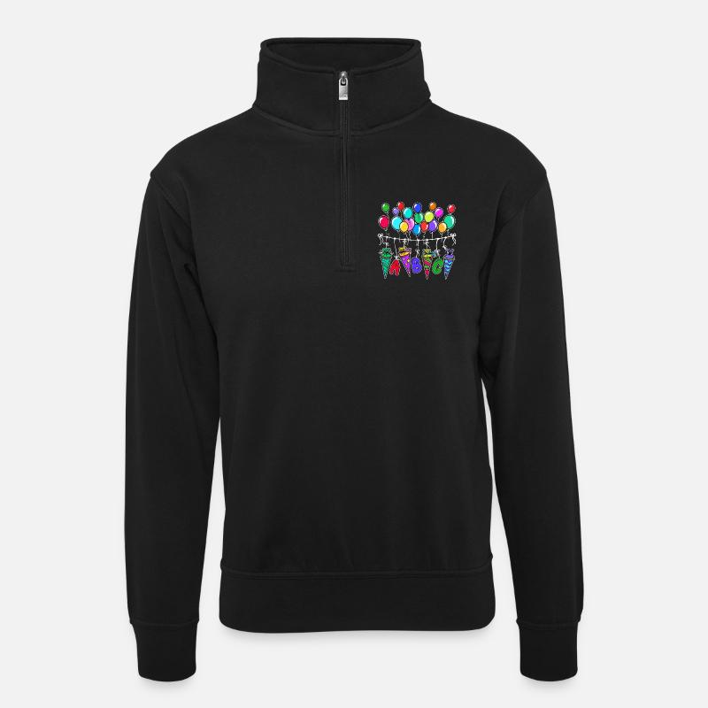 Luftballon Schultüte Schulbeginn Schule Zuckertüte - Unisex Pullover mit Zip-Kragen - Schwarz