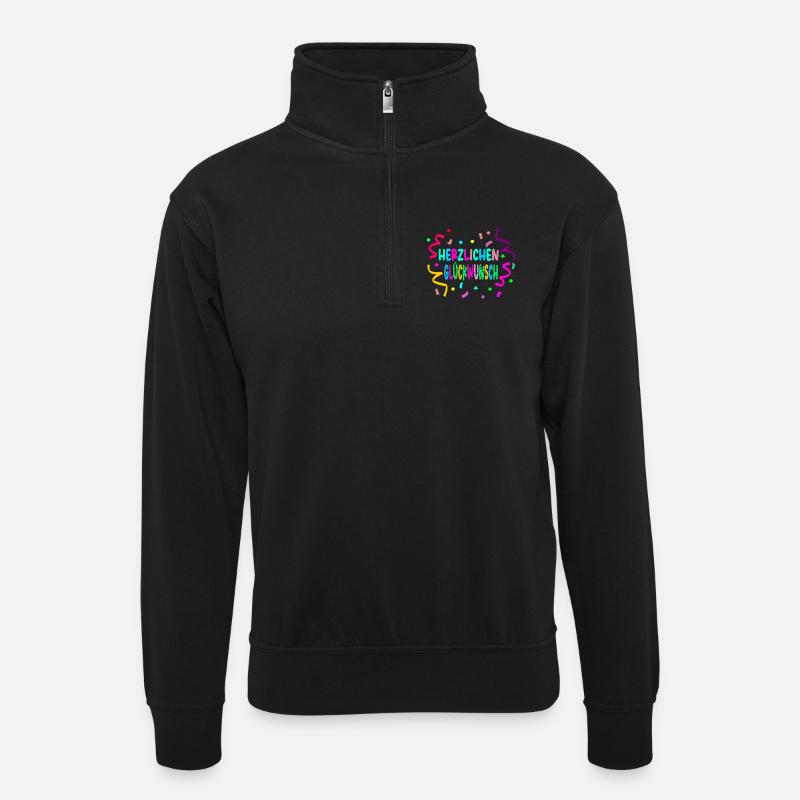 Herzlichen Glückwunsch - Konfetti - Unisex Pullover mit Zip-Kragen - Schwarz