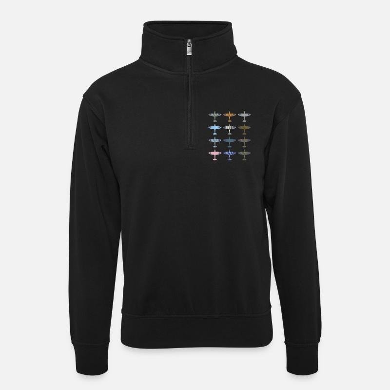 Spitfire Kampfflugzeug / Tarnmuster - Unisex Pullover mit Zip-Kragen - Schwarz