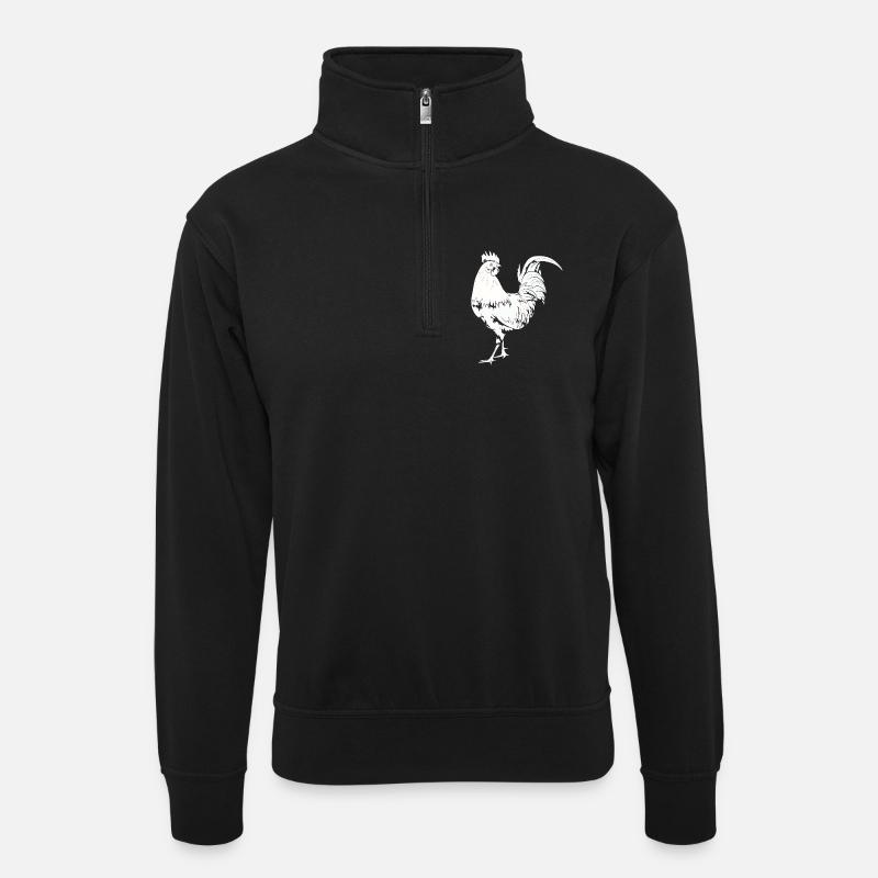 Hahn Huhn Gockel - Unisex Pullover mit Zip-Kragen - Schwarz