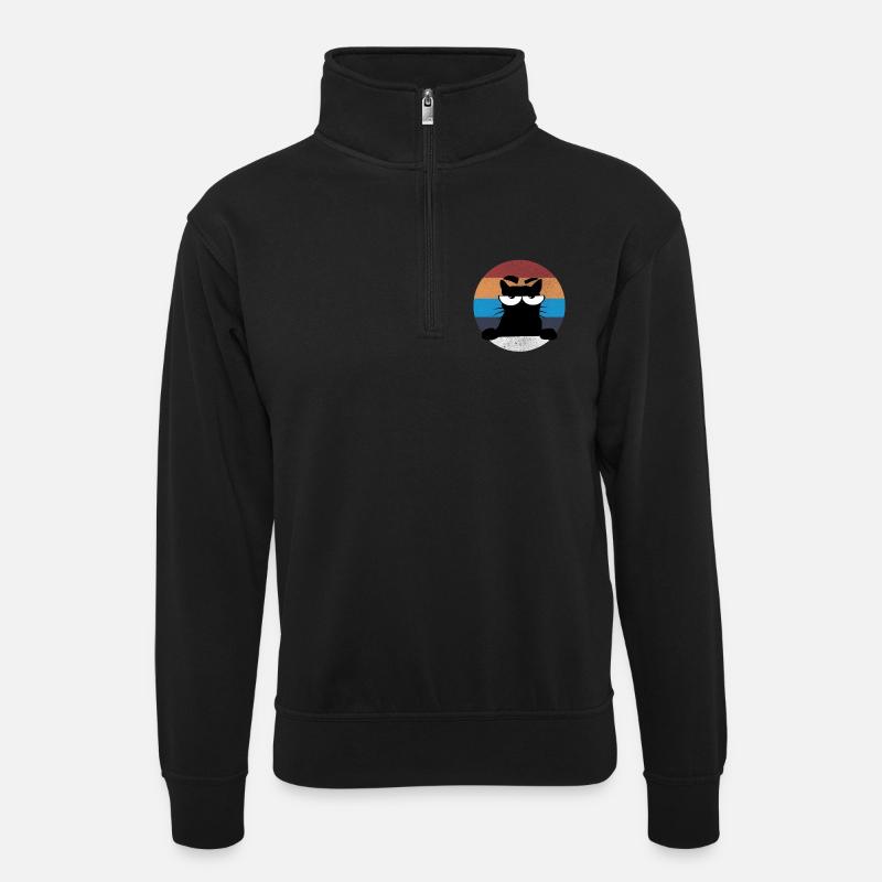 Grumpy Katze - Unisex Pullover mit Zip-Kragen - Schwarz