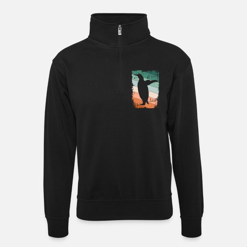 Pinguin Pinguine - Unisex Pullover mit Zip-Kragen - Schwarz