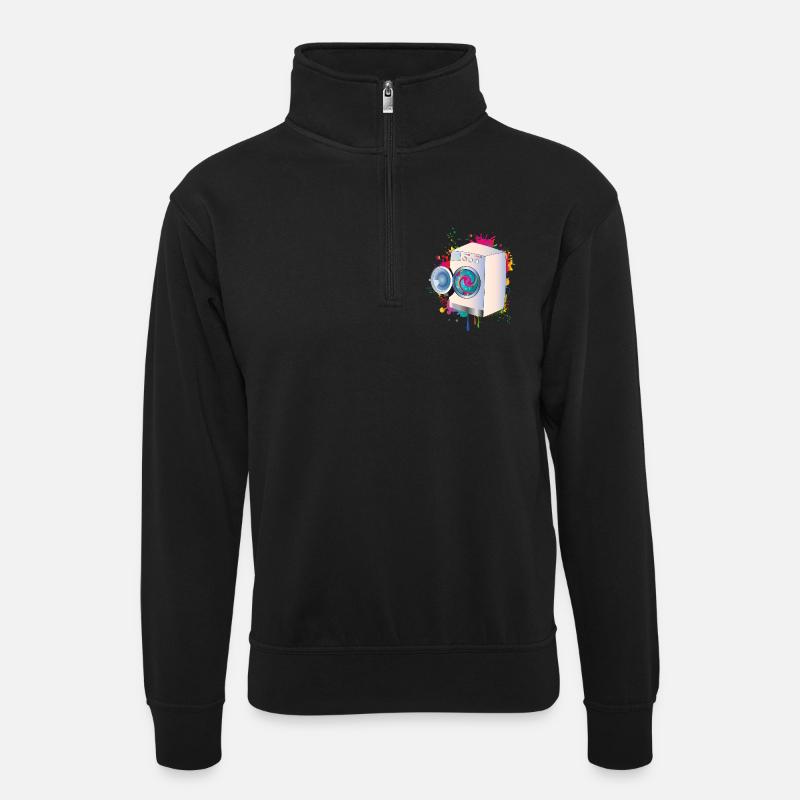 Waschmaschine im Graffiti Stil mit Buntwäsche - Unisex Pullover mit Zip-Kragen - Schwarz