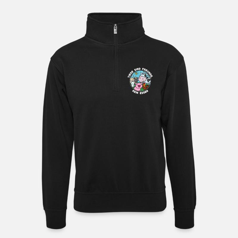 Schwein Kuh Vegan Statement Tierlieb - Unisex Pullover mit Zip-Kragen - Schwarz