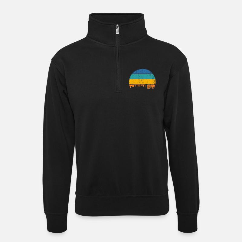 Urbane Sonnenuntergangs-Skyline - Unisex Pullover mit Zip-Kragen - Schwarz