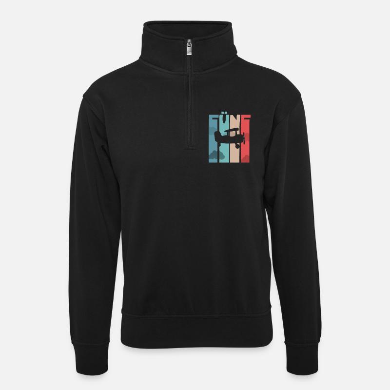 Flugzeug 5 Jahre Kinder - Unisex Pullover mit Zip-Kragen - Schwarz