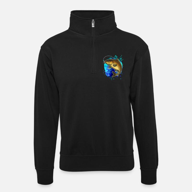 Karpfenangelhemd Splash Art Angler Geschenk - Unisex Pullover mit Zip-Kragen - Schwarz