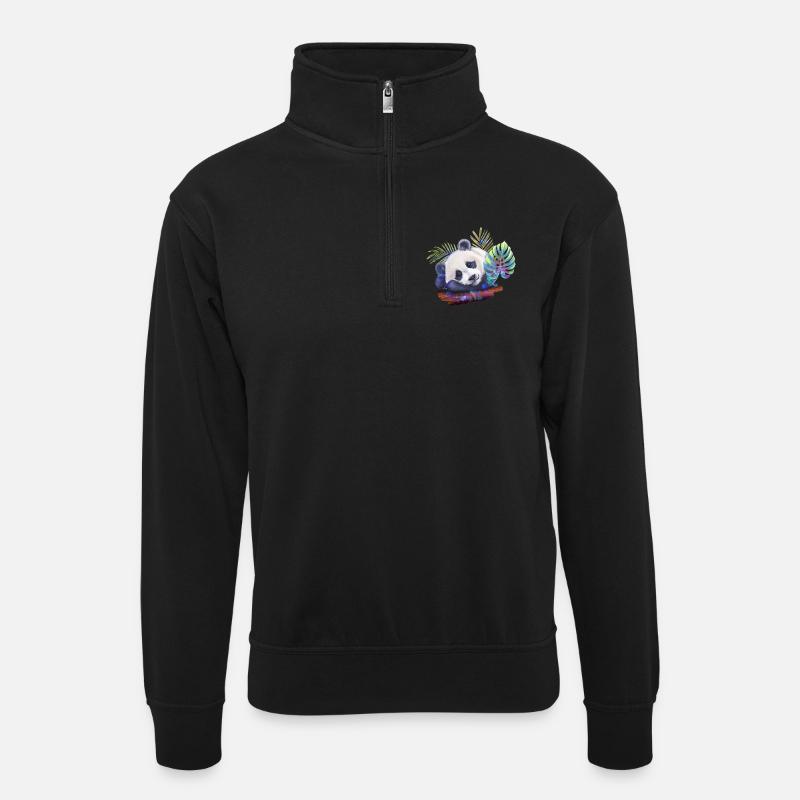 Panda - Unisex Pullover mit Zip-Kragen - Schwarz