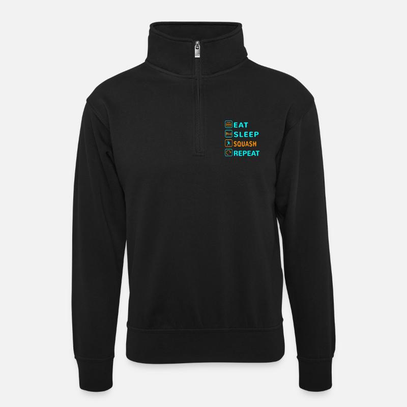 Eat. Sleep. Squash. Repeat Design - Unisex sweater with zip collar - black