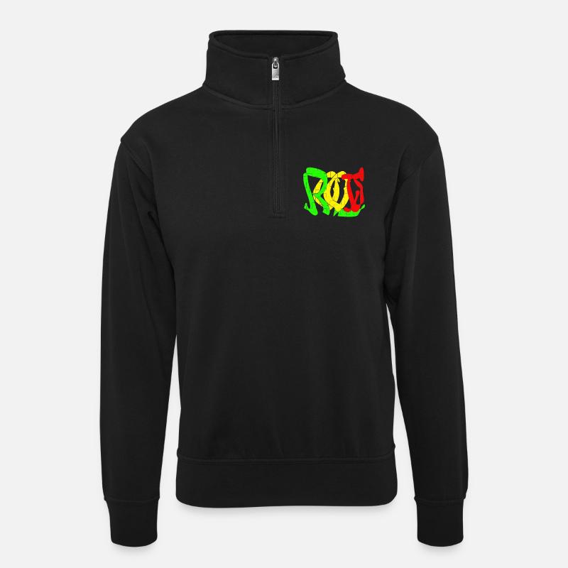 Rasta Farbblock Muster - Unisex Pullover mit Zip-Kragen - Schwarz