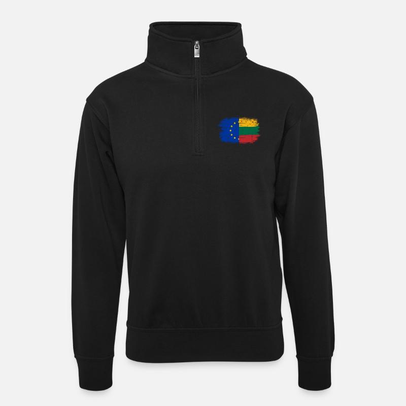 EU Litauen Flaggenmischung - Unisex Pullover mit Zip-Kragen - Schwarz