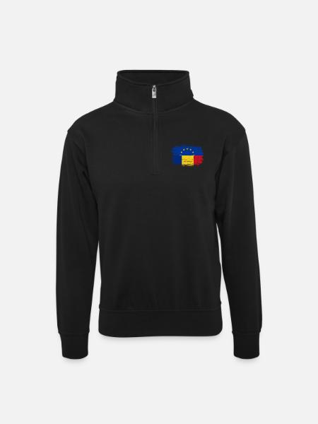 EU Stars Over Romanian Flag Brush - Unisex sweater with zip collar - black