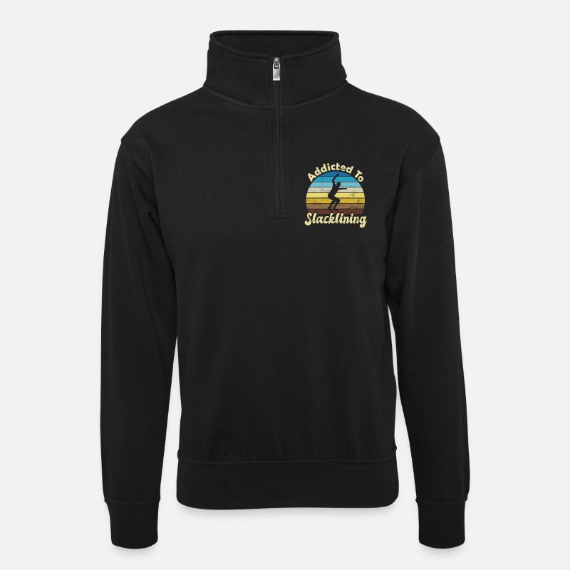 Slackline Slacken Slacklining - Unisex Pullover mit Zip-Kragen - Schwarz
