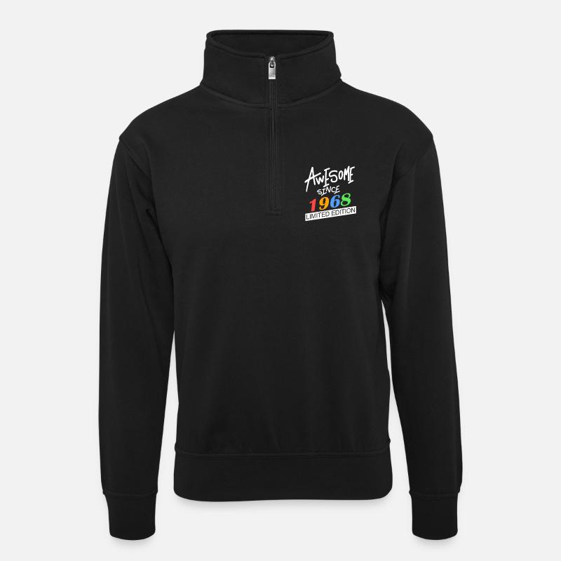1968 - Unisex Pullover mit Zip-Kragen - Schwarz
