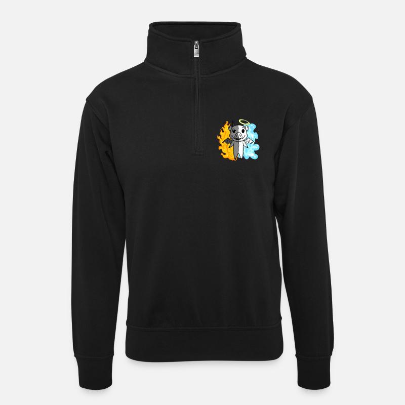 Schwein - Engel und Teufel - Unisex Pullover mit Zip-Kragen - Schwarz