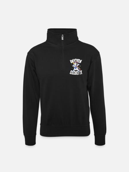 Unicorn security - Unisex Pullover mit Zip-Kragen - Schwarz