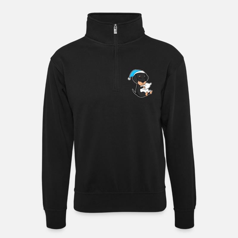 Hund Hunderasse Dackel Dachshund - Unisex Pullover mit Zip-Kragen - Schwarz