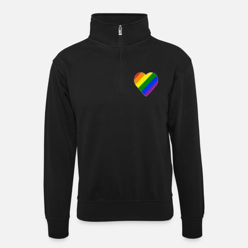 Regenbogen Herz - Unisex Pullover mit Zip-Kragen - Schwarz