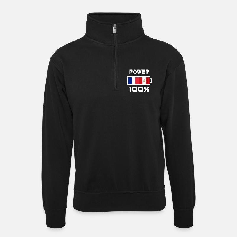 Peru und Frankreich machen 100% - Unisex Pullover mit Zip-Kragen - Schwarz