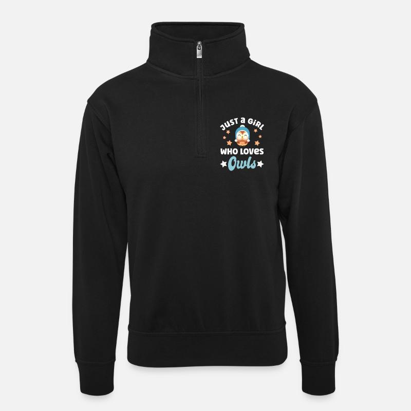 Eule Eulen - Unisex Pullover mit Zip-Kragen - Schwarz