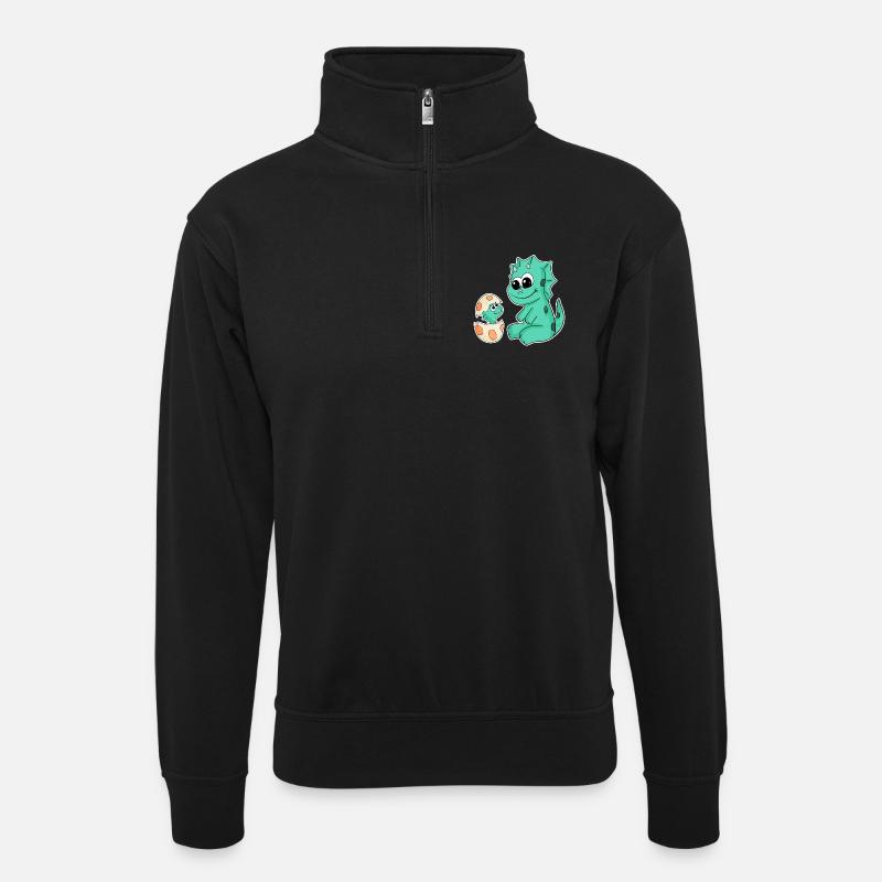 Dinosaurier mit Baby Dinosaurier - Unisex Pullover mit Zip-Kragen - Schwarz