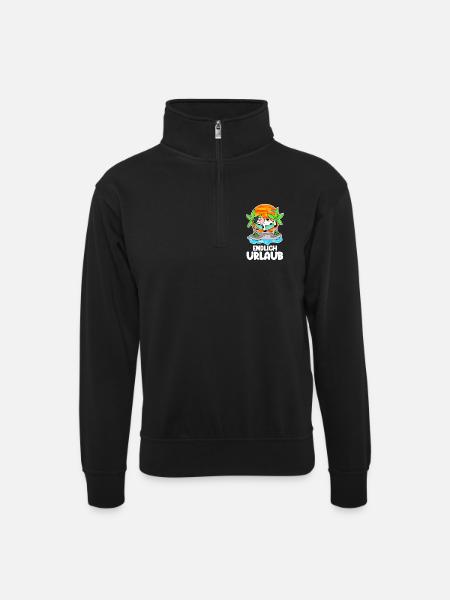 Urlaub - Unisex Pullover mit Zip-Kragen - Schwarz