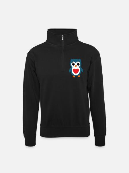 Eule blaue Eule  - Unisex Pullover mit Zip-Kragen - Schwarz