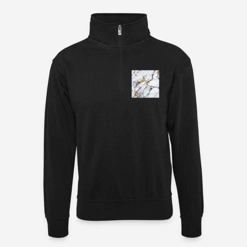 Marble White Gold Texture - Unisex sweater with zip collar - black