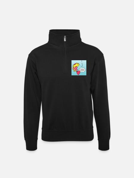 Pop Art Vis Gekroken Humor - Uniseks sweater met zip-kraag - zwart