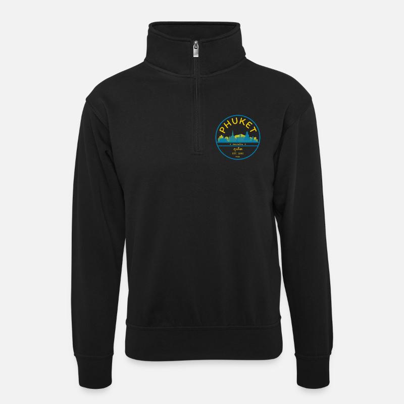 Phuket Stadt-Skyline Emblem - Unisex Pullover mit Zip-Kragen - Schwarz