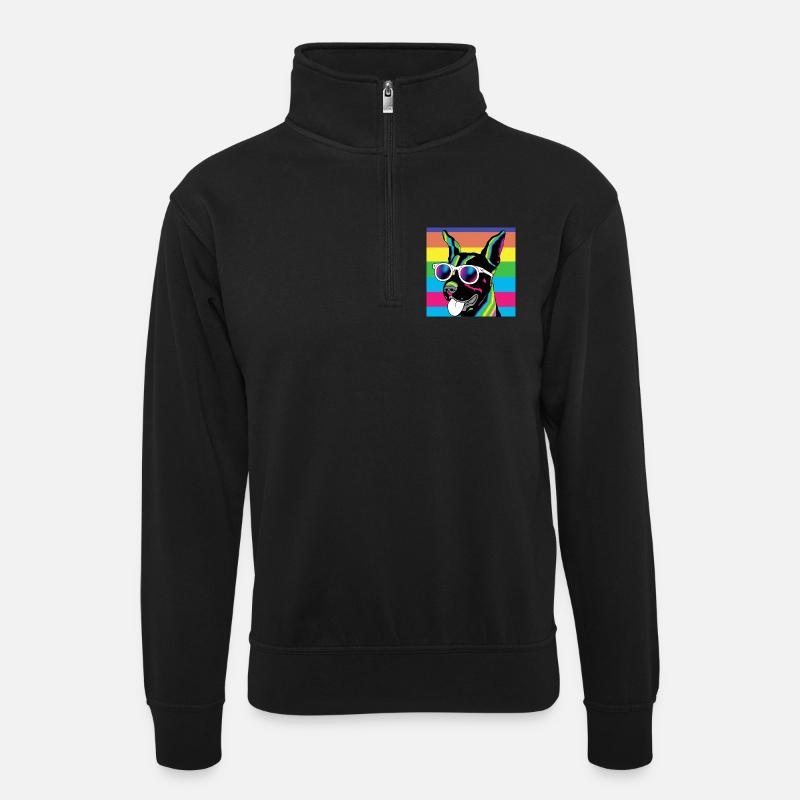 Psychedelische Welpen-Regenbogenbrille - Unisex Pullover mit Zip-Kragen - Schwarz